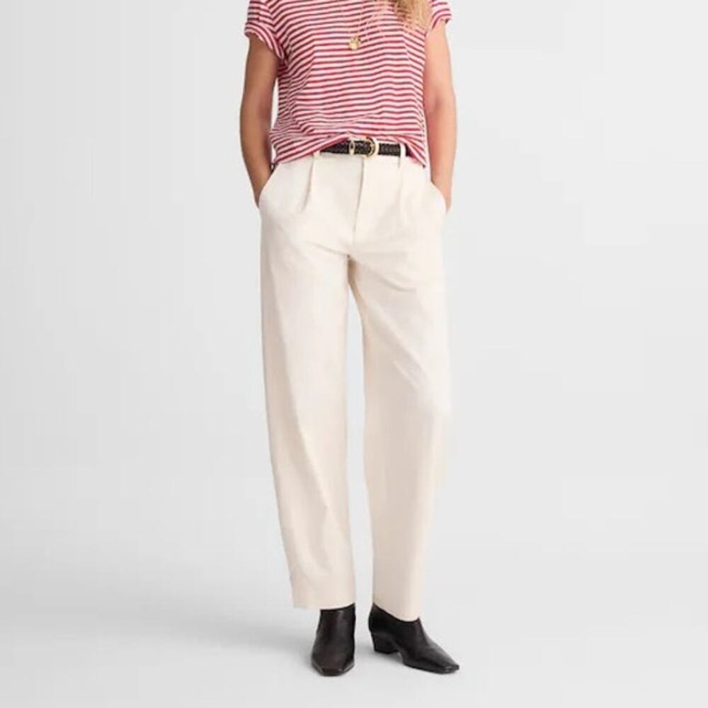Madewell The Barrel Leg Pant Trouser Drapey Twill Vintage Ivory Size 0 NWT